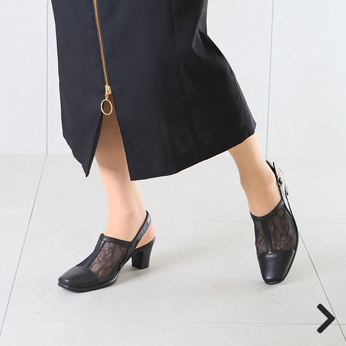 チュールレースバックベルトパンプス