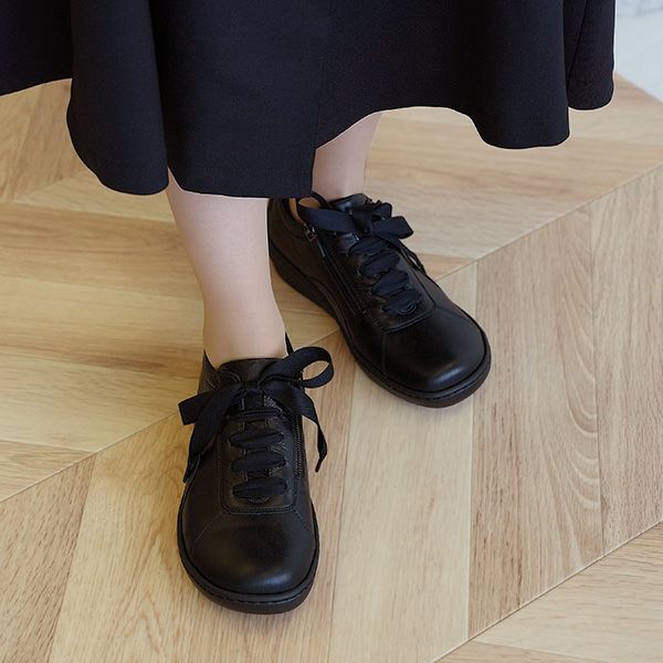 ビューウォーク 4E 撥水レザーオパンケ厚底レースアップシューズ